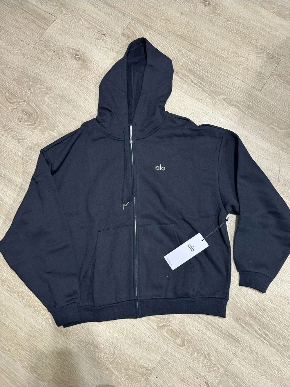 ALO Yoga Unisex Black Zip-Up Hoodie Sweater